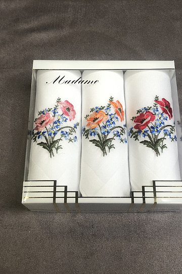 Mouchoirs en tissu pour femme - coffret cadeau de 3 pcs fleurs brodées