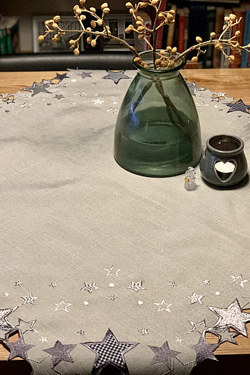 Nappe de Noël brodée étoile grise