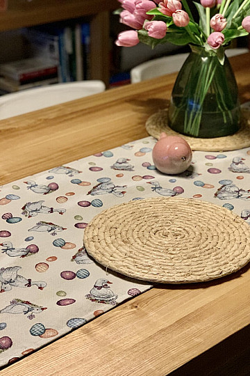 Nappe et écharpe Gobelin Pâques-Oie blanc