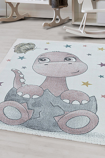 Tapis de luxe pour enfant FUNNY DINOSAURS ROSE