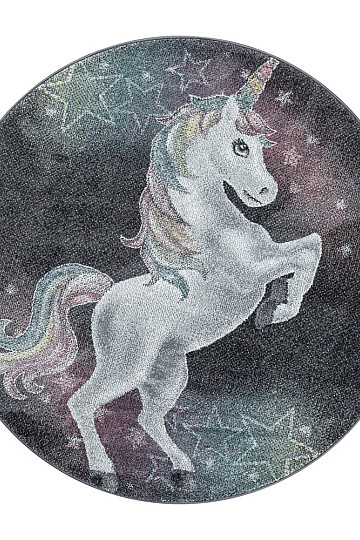 Tapis rond enfant FUNNY licorne gris