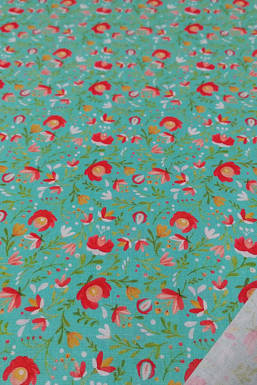 Tissu coton Motifs folkloriques mini turquoise