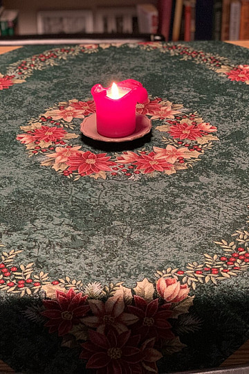 Nappes et foulards en tapisserie de Noël COURONNE DE HOUX ROSE-VERT DE NOËL