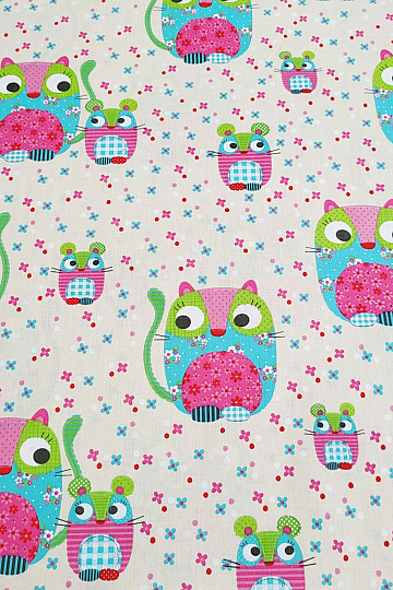 Tissu en coton pour enfants CHAT ET SOURIS