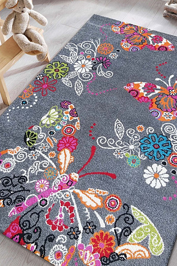 Tapis enfant MONDO 114 papillons - gris