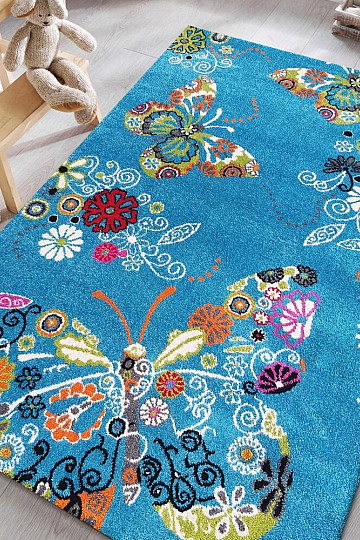 Tapis enfant MONDO 114 papillons - turquoise
