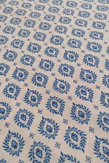 Tissu coton FOLK FEUILLES BLEUES