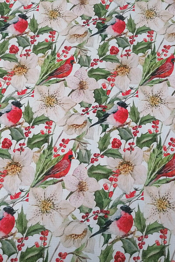 Tissu de décoration de Noël Houx avec des oiseaux