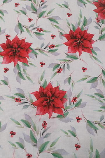 Tissu de décoration de Noël Poinsettia avec des feuilles