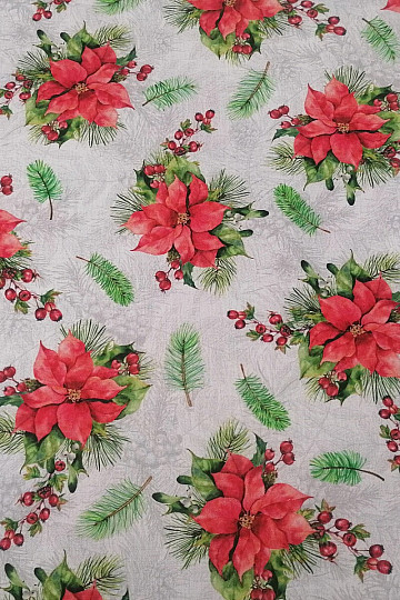Tissu de décoration de Noël Roses et aiguilles de Noël