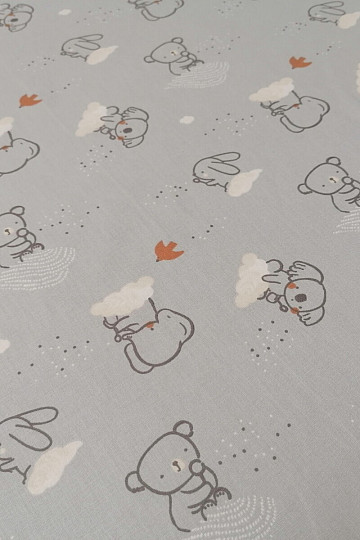 Tissu coton gris ciel animalier