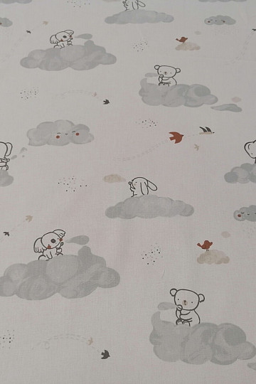 Tissu coton Animaux sur un nuage - blanc