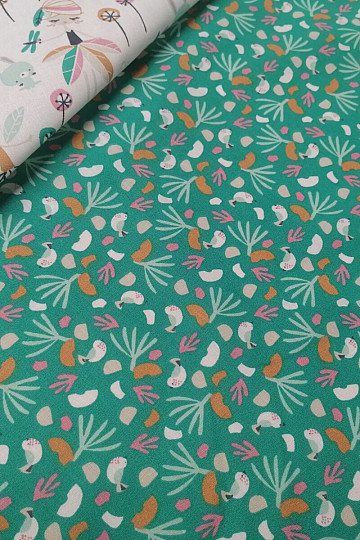 Tissu coton OISEAUX LIPO vert