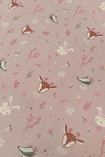 Tissu en coton avec des animaux lilas