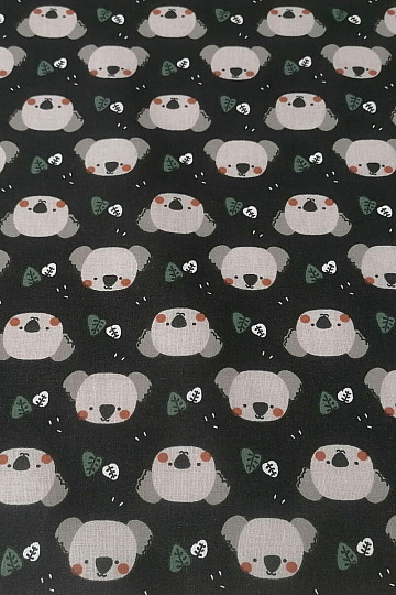 Tissu coton Koala Kiwak noir