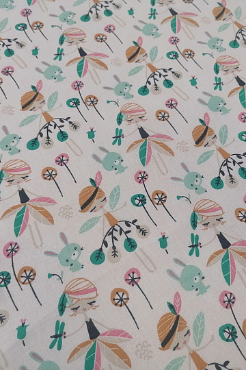 Tissu coton Fée des Forêts Jaelle turquoise