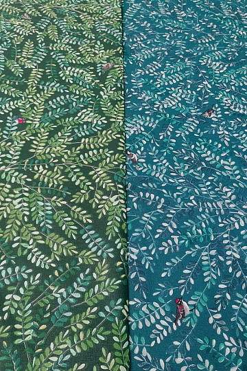 Tissu en coton Brindilles avec oiseaux turquoise