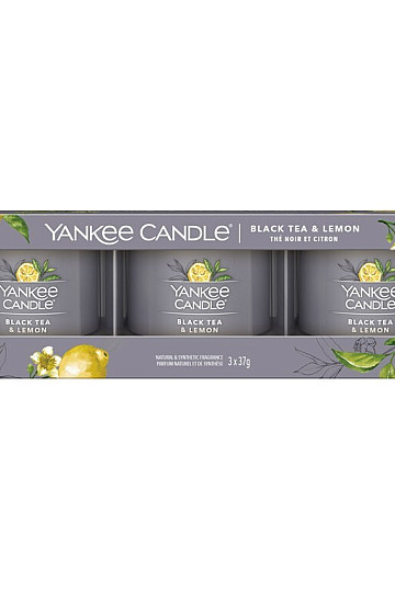 bougie YANKEE CANDLE parfum BLACK TEA &amp; LEMON SET de 3 pièces