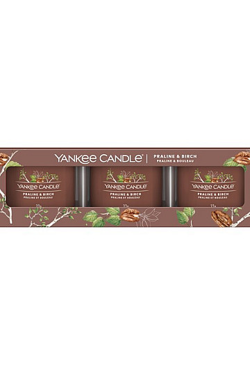 bougie YANKEE CANDLE parfum PRALINE &amp; BOULEAU SET 3 pièces