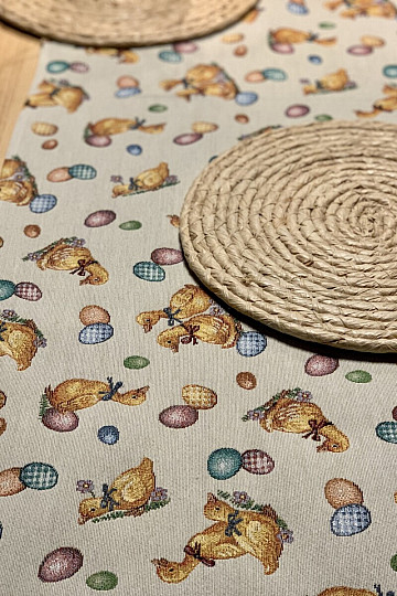 Nappe et foulards Gobelin Pâques JAUNE BURNS