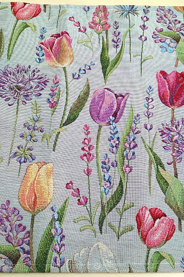 Nappe tapisserie, écharpe Printemps - tulipes gris-bleu