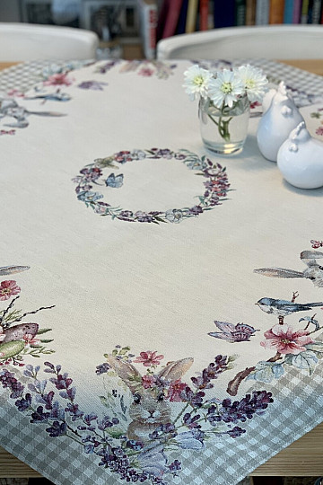 Nappe et écharpe tapisserie EASTER TIME carreaux beiges