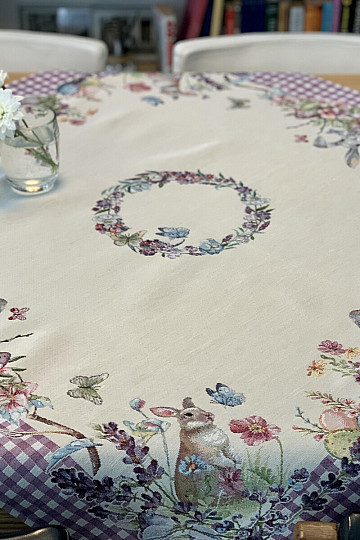 Nappe et écharpe tapisserie PÂQUES carreaux violets