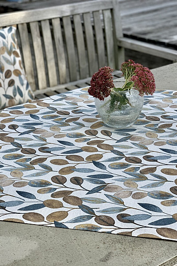 Nappe et écharpe LISTY HOJAS bleu