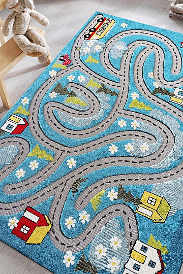 Tapis pièce enfant Color Kids 02 bleu - JOURNEY IN THE WOODS