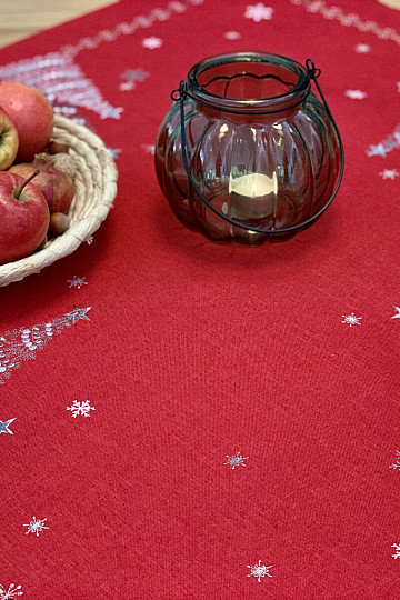 Nappe et foulards de Noël brodés ARBRES ROUGES
