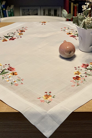 Nappe et châle brodés FLEURS DU JARDIN