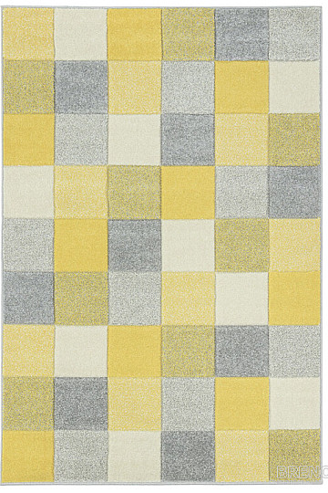 Tapis en pièce PORTLAND cube jaune-gris