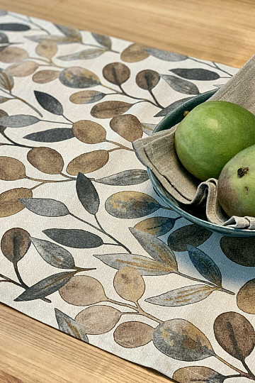 Nappe et écharpe HOJAS FEUILLES GRIS