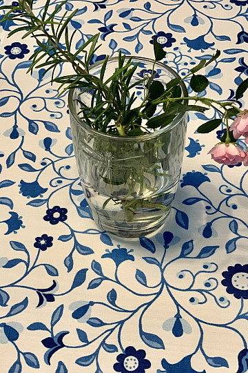 Nappe et châle FLEUR BLEU SATINET