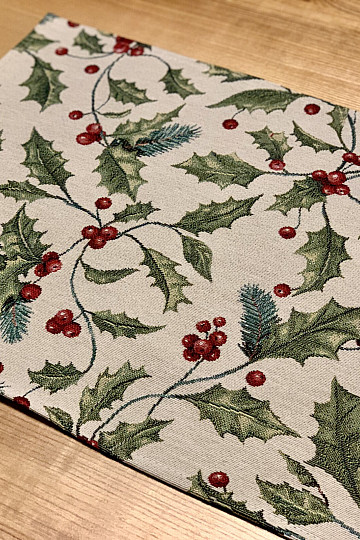 Nappe et écharpe en tapisserie HOUX DE NOËL