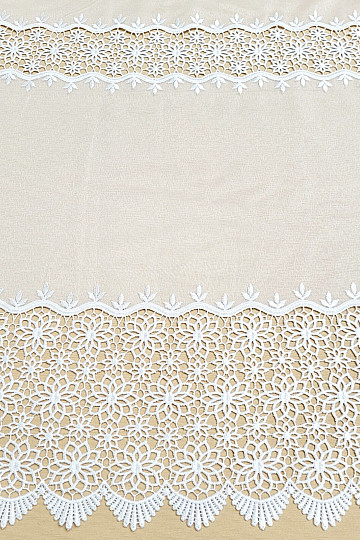 Rideau de luxe fini brodé GERSTER 11509 fleurs blanches