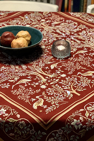 Nappe et foulard tapisserie WILLIAM MORRIS bordeaux