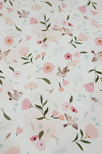 Tissu coton PRINTEMPS OISEAU