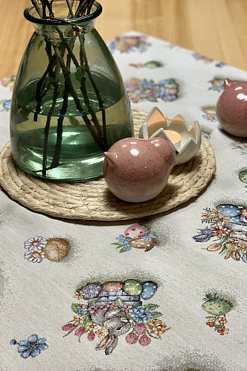 Nappe et foulard en tapisserie LIÈVRE DANS UN POT DE FLEURS