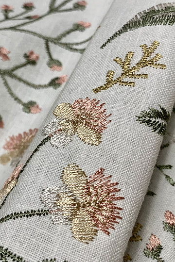Tissu décoratif brodé avec des fleurs GINGEMBRE