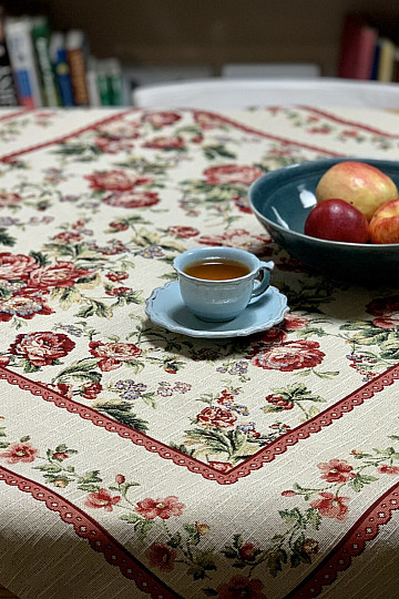 Nappe et foulard en tapisserie GRANDE DENTELLE ROSE