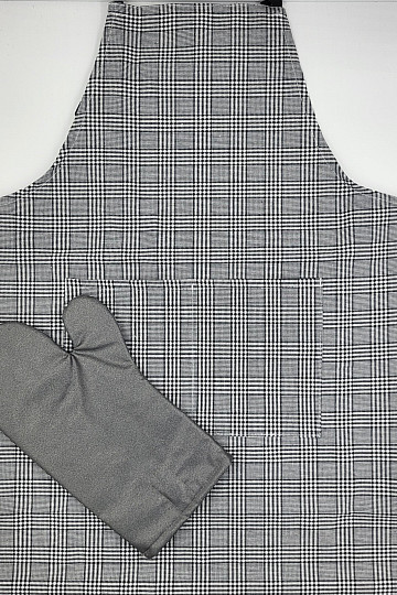 TABLIER AVEC GANT à carreaux noirs et blancs