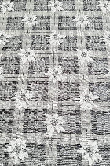 Tissu décoratif luxueux FLEURS ET CARREAUX gris