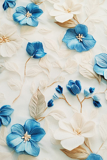 Tissu décoratif GARDEN bleu et blanc