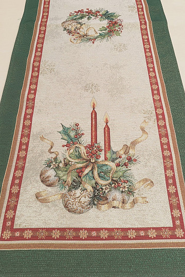 Nappe et écharpe en tapisserie BOUGIES FLAMBOYANTES bordure verte