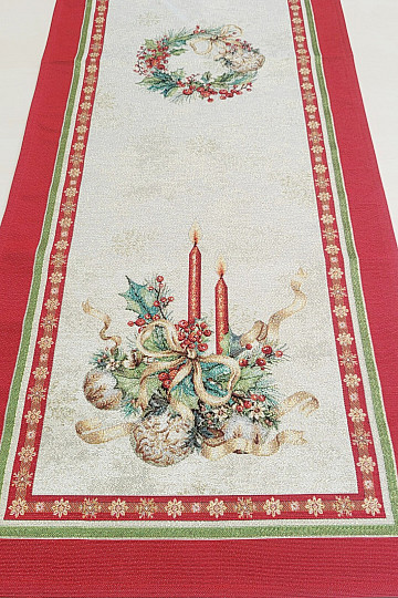 Nappe et écharpe en tapisserie BOUGIES FLAMBOYANTES bordure rouge