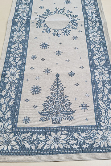 Nappe et écharpe en tapisserie FOLK CHRISTMAS bleu