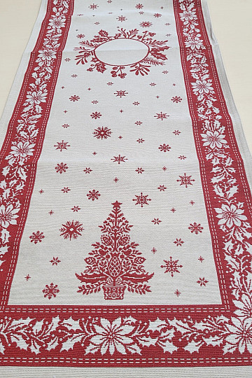 Nappe et écharpe en tapisserie FOLK CHRISTMAS rouge
