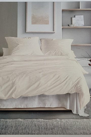 IRISETTE satin de coton de luxe BEIGE BLANC À CARREAUX