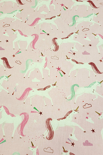 Tissu en coton LICORNES COLORÉES